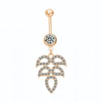 Belly Ring Ottone, with cubico zircone, Foglia, placcato, per la donna & sfaccettati, nessuno, assenza di nichel,piombo&cadmio, 18x48mm, Venduto da PC