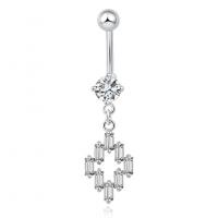 Belly Ring Ottone, with cubico zircone, Rhombus, placcato color platino, per la donna & sfaccettati, color platino, assenza di nichel,piombo&cadmio, 11x16mm, Venduto da PC