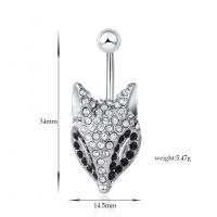 Messing mave ring  , med Cubic Zirconia, Fox, platin farve forgyldt, for kvinde & facetteret, platin farve, nikkel, bly & cadmium fri, 14.50x34mm, Solgt af PC