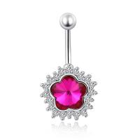 Brass Belly Ring   with Cubic Zirconia Flower platinum color plated for woman & faceted nickel lead & cadmium free Sold By PC