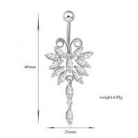 Belly Ring Ottone, with cubico zircone, Farfalla, placcato color platino, per la donna & sfaccettati, nessuno, assenza di nichel,piombo&cadmio, 21x48mm, Venduto da PC