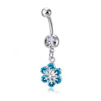 Belly Ring Ottone, with cubico zircone, Fiore, placcato color platino, per la donna & sfaccettati, nessuno, assenza di nichel,piombo&cadmio, 10x42mm, Venduto da PC