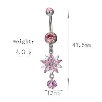 Belly Ring Ottone, with cubico zircone, Fiore, placcato color platino, per la donna & sfaccettati, nessuno, assenza di nichel,piombo&cadmio, 13x47.50mm, Venduto da PC