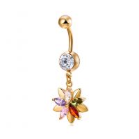 Belly Ring Ottone, with cubico zircone, Fiore, placcato color oro, per la donna & sfaccettati, nessuno, assenza di nichel,piombo&cadmio, 15x43mm, Venduto da PC