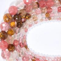 Cherry Quartz Bead, Rund, polerad, DIY & olika storlek för val & fasetterad, blandade färger, Såld Per Ca 15.16 inch Strand