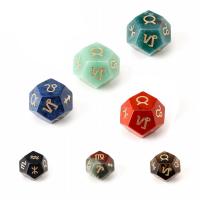 Gemstone Dice, 12 Comharthaí an Stoidiaca, Snoite, ábhair éagsúla do rogha, dathanna níos mó le haghaidh rogha, 20x20mm, Díolta De réir PC