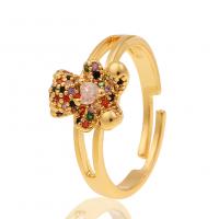 Cubic Zirconia Micro Pave Brass Ring Bear gold color plated Adjustable & micro pave cubic zirconia & for woman Sold By PC