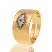 Mässing Öppen finger ring, Evil Eye, guldfärg pläterade, Justerbar & micro bana cubic zirconia & för kvinna, 10x21mm, Säljs av PC