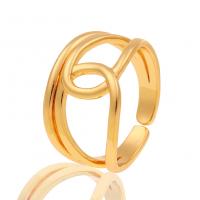 Messing Manchet Finger Ring, gold plated, Verstelbare & voor vrouw & hol, 13x21mm, Verkocht door PC