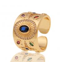 Messing Manchet Finger Ring, gold plated, Verstelbare & micro pave zirconia & voor vrouw, 15x22mm, Verkocht door PC