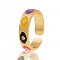 Messing Manchet Finger Ring, gold plated, Verstelbare & boze oog patroon & voor vrouw & glazuur, multi-gekleurde, 5x20mm, Verkocht door PC