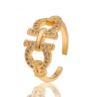 Messing Manchet Finger Ring, gold plated, Verstelbare & micro pave zirconia & voor vrouw, 10x20mm, Verkocht door PC