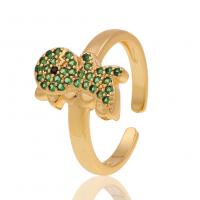 Brass Cuff Finger Ring Dinosaur gold color plated Adjustable & micro pave cubic zirconia & for woman green Sold By PC