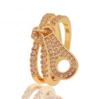 Brass Cuff Finger Ring gold color plated Adjustable & micro pave cubic zirconia & for woman Sold By PC