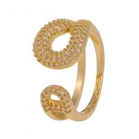 Brass Cuff Finger Ring gold color plated Adjustable & micro pave cubic zirconia & for woman 20mm Sold By PC