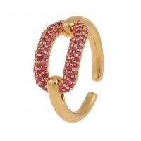 Brass Cuff Finger Ring gold color plated Adjustable & micro pave cubic zirconia & for woman 18mm Sold By PC