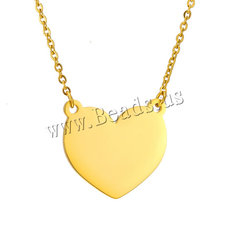 Acier inoxydable 304 collier, avec 1.97inch chaînes de rallonge, coeur, bijoux de mode & unisexe, plus de couleurs à choisir, Longueur Environ 17.72 pouce, Vendu par PC