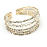 metal Brazalete, con Perlas plásticas, Joyería & para mujer & con diamantes de imitación, libre de níquel, plomo & cadmio, diámetro interior:aproximado 56.2mm, Vendido por UD