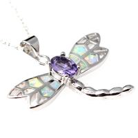 Mosaz Šperky Přívěsky, s Umělý + Opal & Ametyst, Dragonfly, skutečný postříbřené, smíšené barvy, 20-45mm, Prodáno By nastavit