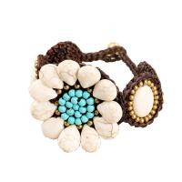 Pulsera de Turquesa, Turquesa natural, con Cordón de cera & metal, Flor, chapado en color dorado, Vintage & para mujer, más colores para la opción, longitud aproximado 18.5 cm, Vendido por UD