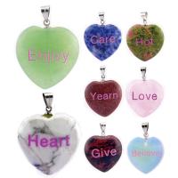 Gemstone Pendants Jewelry with Brass Heart silver color plated Sold By PC