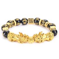 Obsidian Bracelet with Alloy Mythical Wild Animal handmade fashion jewelry & Unisex 30*13mm 12mm Length Approx 6.6-8.5 Inch Sold By PC