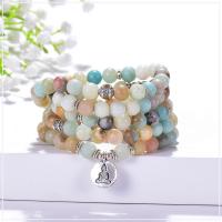 Amazonite Wrap karkötő, -val Cink ötvözet, kézi, divat ékszerek & többrétegű & egynemű & különböző stílusokat a választás, 8mm, Kb 108PC-k/Strand, Naponta eladott Kb 37.7 inch Strand