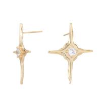 Ciúbach Zirconia Micrimhilseogra réiteodh Earring Prás, le Ciúbach Zirconia, Cross, dath an óir plated, jewelry faisin, órga, nicil, luaidhe & caidmiam saor in aisce, 24x32.50mm, Díolta De réir Péire