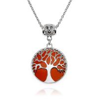 Achát náhrdelník, Red Achát, s Zinek, Tree of Life, barva stříbrná á, módní šperky & unisex, červený, 27x31mm, Prodáno za Cca 50 cm Strand