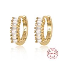 925 Sterling Silver Huggie Hoop Earring, plátáilte, micrea réiteach zirconia ciúbach & do bhean, dathanna níos mó le haghaidh rogha, 7.50x2.90mm, Díolta De réir Péire