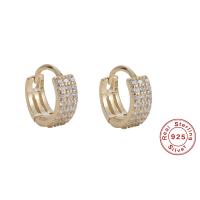 925 Sterling Silver Huggie Hoop Earring, plátáilte, micrea réiteach zirconia ciúbach & do bhean, dathanna níos mó le haghaidh rogha, 7.20x4.20mm, Díolta De réir Péire