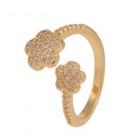 Brass Cuff Finger Ring gold color plated Adjustable & micro pave cubic zirconia & for woman 20mm Sold By PC