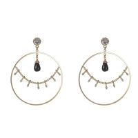 Zinc Alloy Drop Earrings with Gemstone gold color plated for woman & with rhinestone Sold By Pair