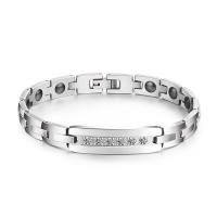 Acier titane bracelet, acier de titane fermoir bande de montre, protection contre les radiations & pour femme & avec strass, argent, 8.50x2.80mm, Longueur 21.2 cm, Vendu par PC