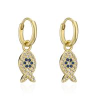 Huggie Hoop Drop Earring Brass brass hoop earring micro pave cubic zirconia & for woman Sold By Pair