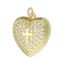 Cubic Zirconia Micro Pave Brass Pendant Heart gold color plated fashion jewelry & DIY & micro pave cubic zirconia golden Approx 3mm Sold By Lot