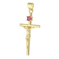 Messing hanger met micro-paved kubieke zirconia's, Crucifix Cross, gold plated, mode sieraden & DIY & micro pave zirconia, gouden, 16x33x3mm, Gat:Ca 3mm, 10pC's/Lot, Verkocht door Lot