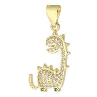 Messing hanger met micro-paved kubieke zirconia's, Dinosaurus, gold plated, mode sieraden & DIY & micro pave zirconia, gouden, 14x21x2mm, Gat:Ca 3mm, 10pC's/Lot, Verkocht door Lot