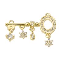 Messing hanger met micro-paved kubieke zirconia's, Sleutel, gold plated, mode sieraden & DIY & micro pave zirconia & dubbel-gat, gouden, 17mm, Gat:Ca 1mm, 10pC's/Lot, Verkocht door Lot