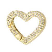 Messing Forårsspænde, Heart, guldfarve belagt, mode smykker & du kan DIY & Micro Pave cubic zirconia, gylden, 23x18x3mm, 10pc'er/Lot, Solgt af Lot