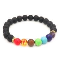 Pulseiras de pedras preciosas, Rochas vulcânicas, with Pedra natural & liga de zinco, Roda, banhado, unissex & anti-fadiga & Vario tipos a sua escolha, Mais cores pare escolha, 8mm, comprimento Aprox 6.6-8.2 inchaltura, vendido por PC