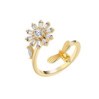 Messing Manchet Finger Ring, madeliefje, gold plated, draaibare & voor vrouw & met strass, gouden, nikkel, lood en cadmium vrij, 22mm, Verkocht door PC