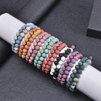 Gemstone Bracciali, lava, with Cordone di nodi & diaspro impressione, fatto a mano, Doppio strato & gioielli di moda & unisex, nessuno, 8mm, Lunghezza Appross. 7-11.5 pollice, Venduto da PC