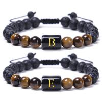 Edelsteen armbanden, Lava, met Knoopkoord & Tiger Eye, handgemaakt, mode sieraden & uniseks & verschillende ontwerpen voor de keuze, 8mm, Lengte Ca 7-11.5 inch, Verkocht door PC