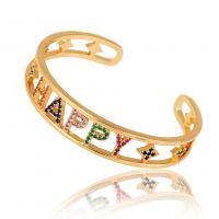 metal Brazalete, chapado en color dorado, Ajustable & micro arcilla de zirconia cúbica & para mujer, más colores para la opción, 60x13mm, Vendido por UD