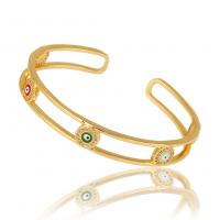 metal Brazalete, chapado en color dorado, Ajustable & patrón de malvado de ojo & micro arcilla de zirconia cúbica & para mujer, 60mm, Vendido por UD