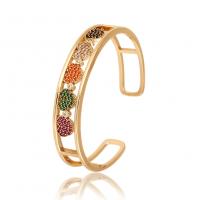 Messing Manchet Bangle, gold plated, Verstelbare & micro pave zirconia & voor vrouw, 60x12mm, Verkocht door PC