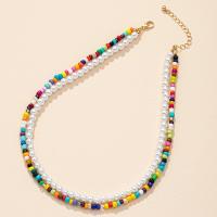 Seed verre collier de perles, alliage de zinc, avec Seedbead & perle de plastique, avec 2.76inch chaînes de rallonge, Double couche & bijoux de mode & pour femme, protéger l'environnement, sans nickel, plomb et cadmium, Longueur Environ 15.75 pouce, Vendu par PC