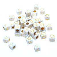 Akryl Bead, Square, malede, du kan DIY, hvid, 6x6mm, 3000pc'er/Bag, Solgt af Bag