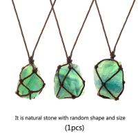 Green Fluorite Sweater Necklace with Wax Cord Unisex mixed colors Length 90 cm Sold By PC